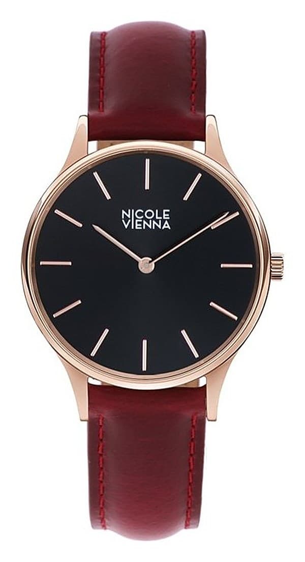 Orologio Donna Nicole Vienna Endless in oro rosa con quadrante nero e cinturino bordeaux