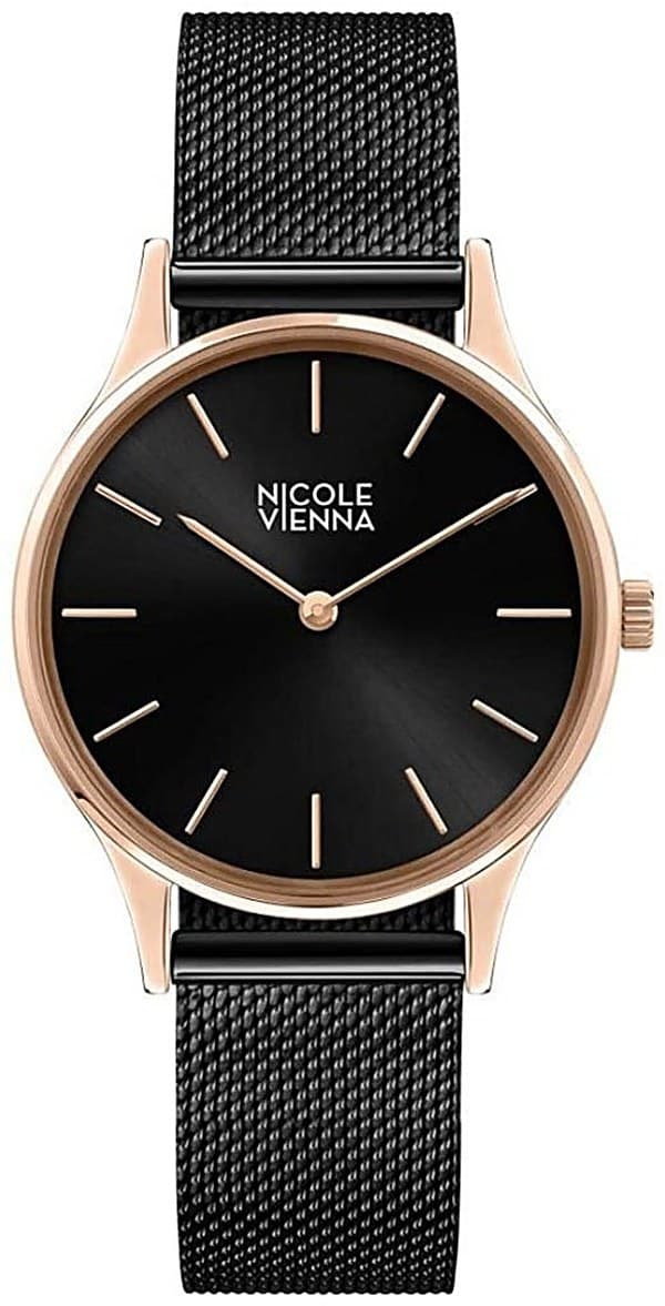 Orologio Donna Nicole Vienna in oro rosa con quadrante nero e maglia milanese nera
