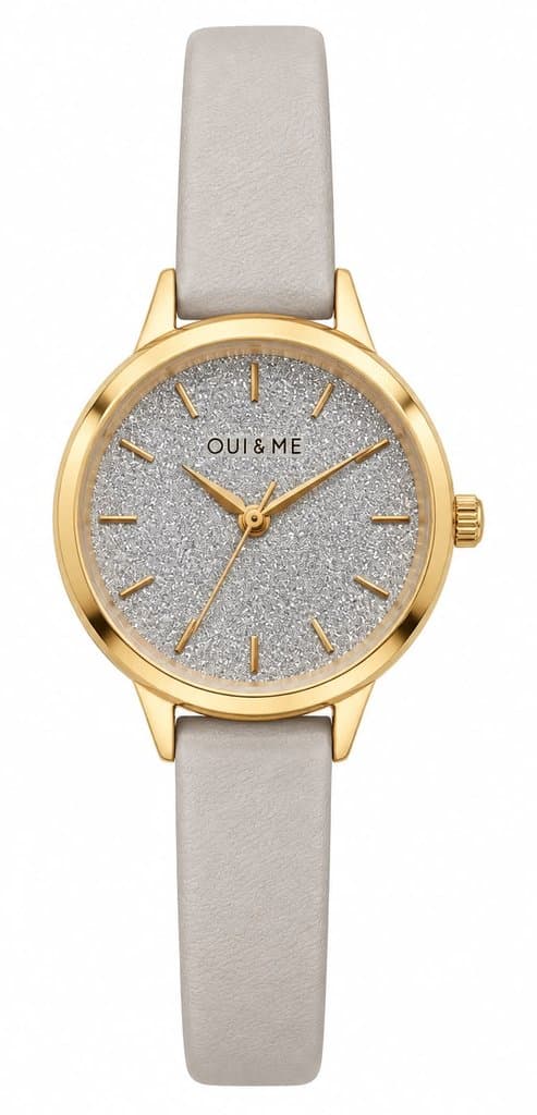 Orologio Donna Oui & Me dorato con quadrante glitter e cinturino in pelle beige