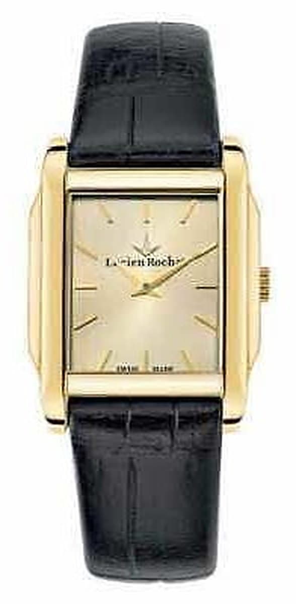 Orologio Uomo Lucien Rochat rettangolare dorato con cinturino in pelle nera