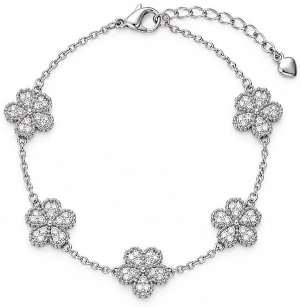 Bracciale Donna Ego a catena con cinque fiori di pietre bianche