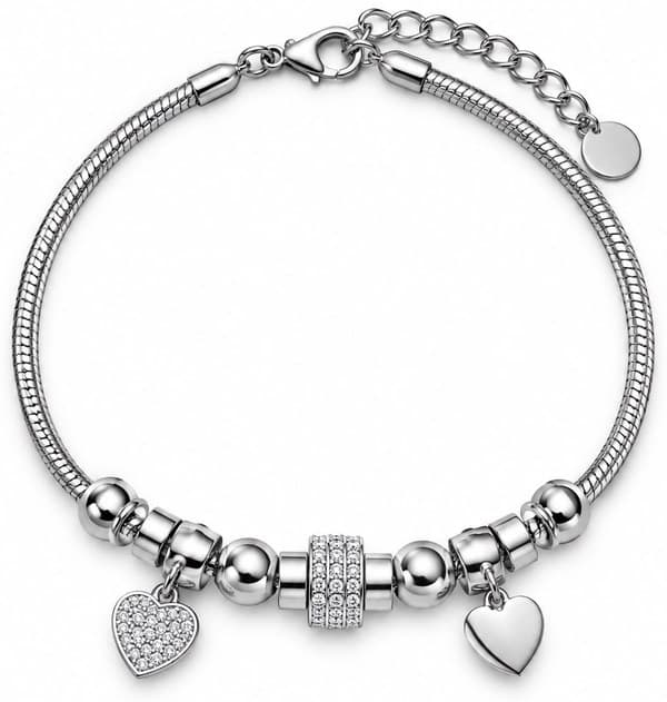 Bracciale Donna Ego con due charm a cuore e pietre bianche