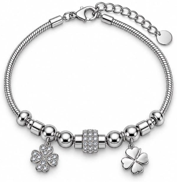 Bracciale Donna Ego con due charm quadrifoglio e pietre bianche