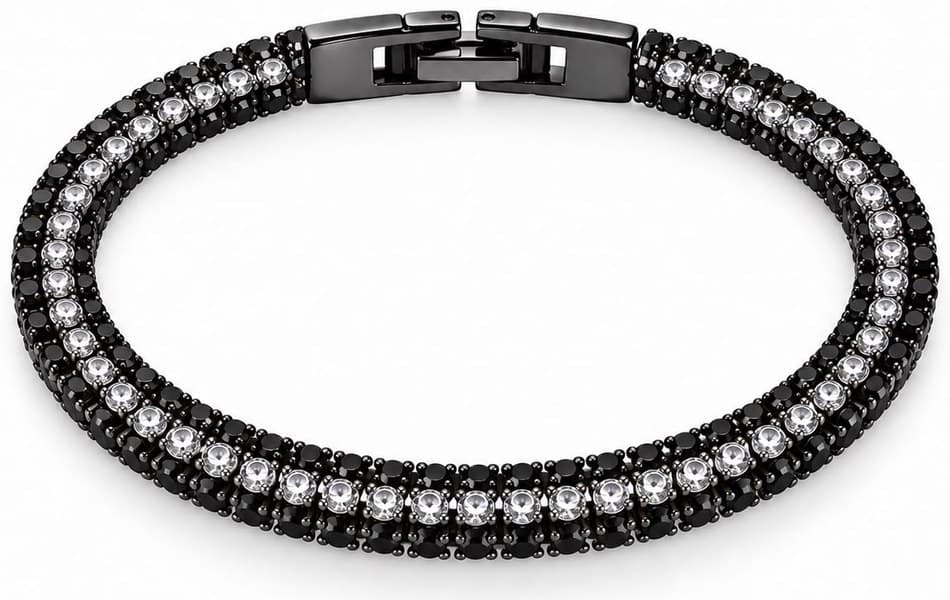 Bracciale Ego tennis nero a tre file con fila centrale bianca
