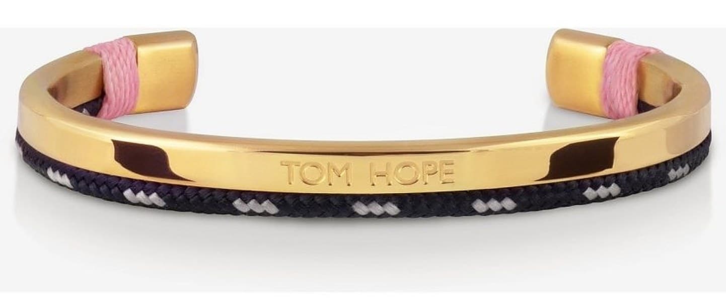 Bracciale Tom Hope Hybrid rigido dorato con inserto rosa TM0445
