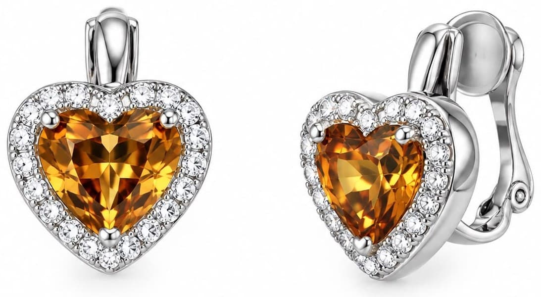 Orecchini Donna Ego a clip con cuore ambrato