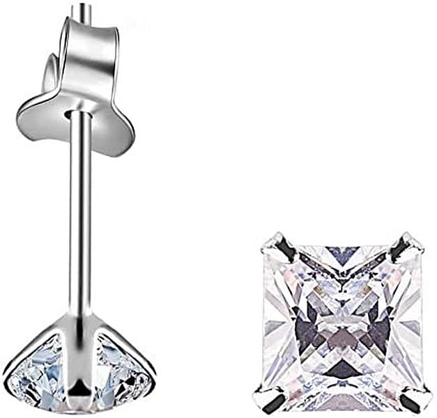 Orecchini Donna Ego a lobo in acciaio inox con zircone rettangolare