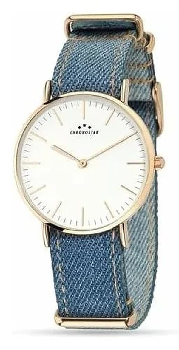 Orologio Chronostar con quadrante bianco e cinturino denim