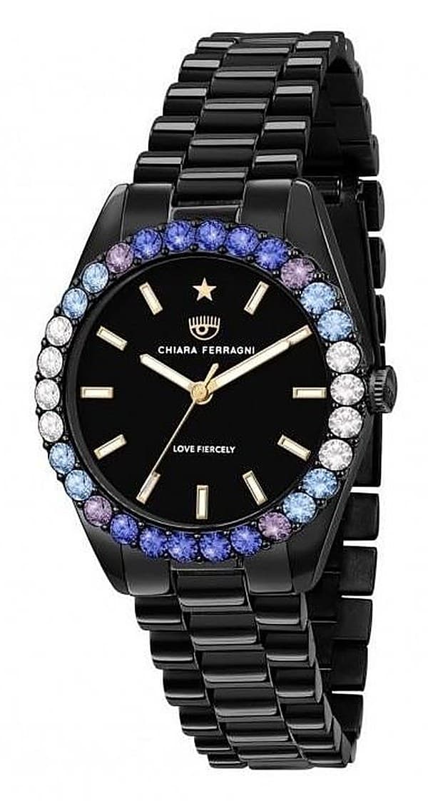 Orologio Donna Chiara Ferragni nero con ghiera di zirconi azzurri