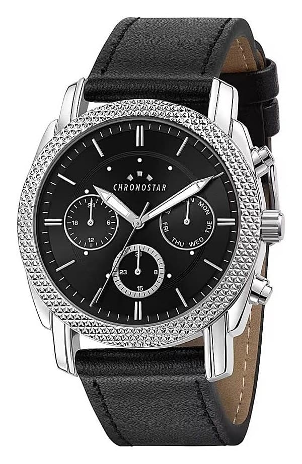 Orologio Donna Chronostar cronografo nero con zirconi e cinturino in pelle