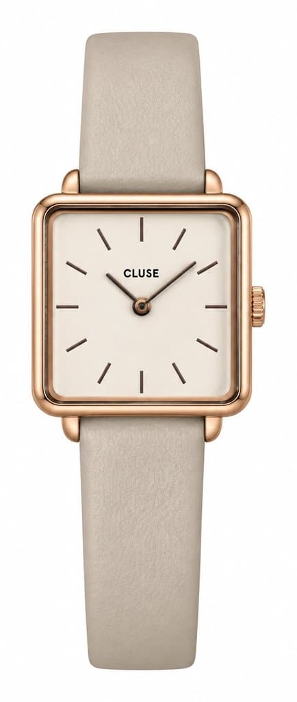 Orologio Donna Cluse rettangolare in oro rosa con cinturino in pelle beige