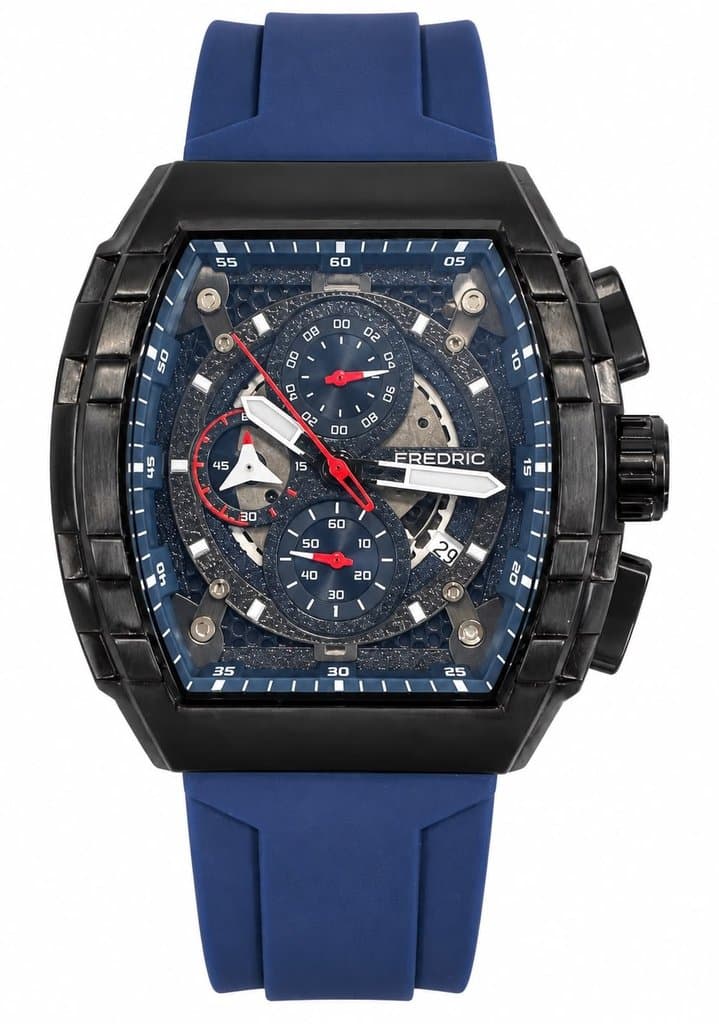 Orologio Uomo Fredric tonneau scheletrato blu con cinturino in silicone