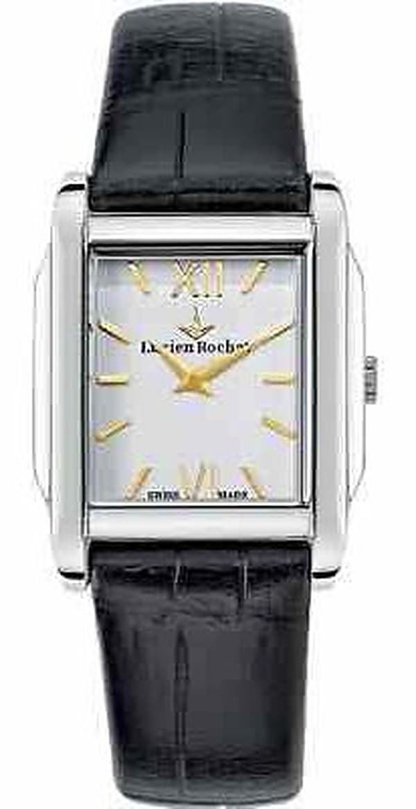 Orologio Uomo Lucien Rochat rettangolare con quadrante bianco e pelle nera