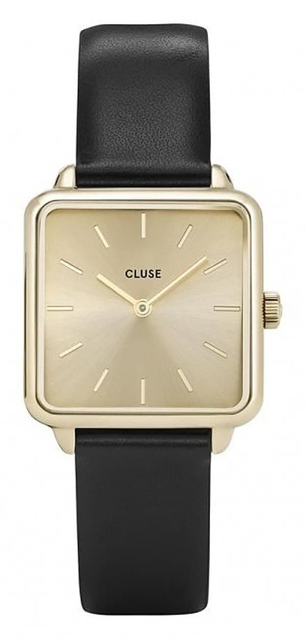 Orologio Donna Cluse quadrato dorato con cinturino in pelle nera