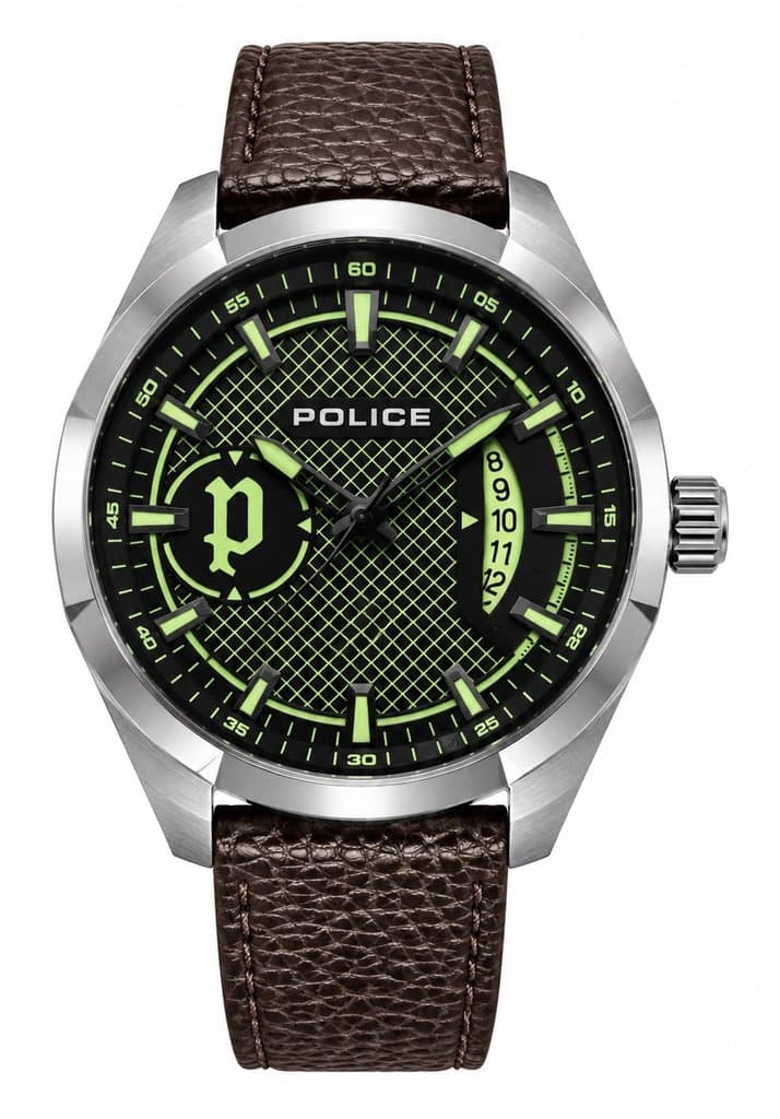 Orologio Uomo Police con quadrante verde e cinturino in pelle marrone