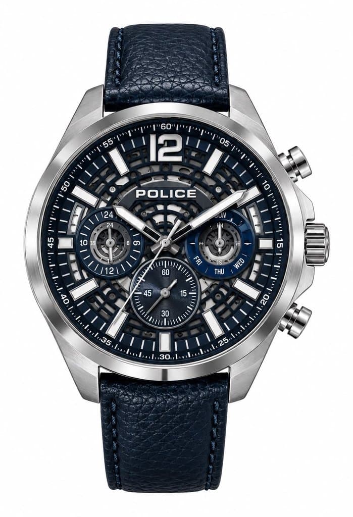 Orologio Uomo Police cronografo con quadrante blu e cinturino in pelle blu