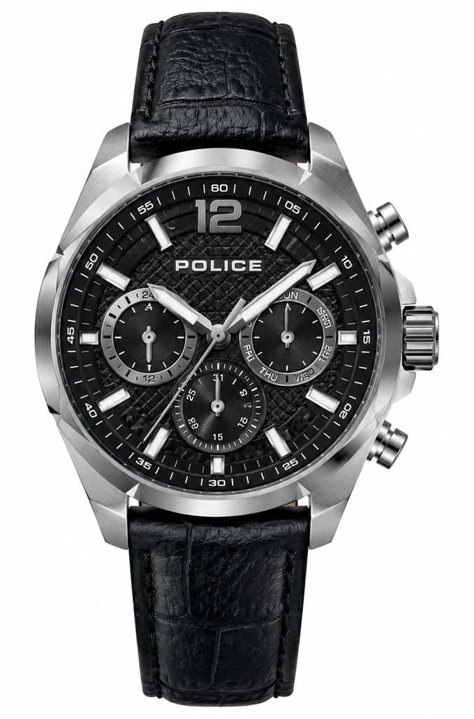 Orologio Uomo Police cronografo con quadrante nero e cinturino in pelle nera