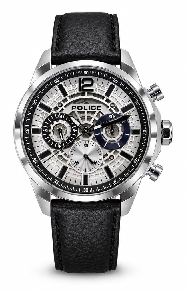 Orologio Uomo Police cronografo scheletrato con cinturino in pelle nera