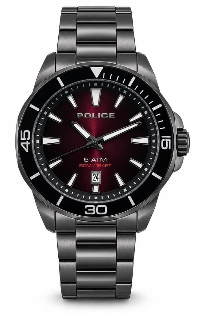 Orologio Uomo Police diver con quadrante bordeaux e bracciale canna di fucile